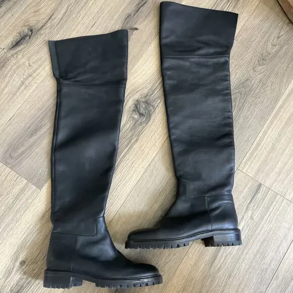 Michael Kors Collection Italy Chesley Over The Knee Boots Leather Black Size 38 - Picture 6 of 16
